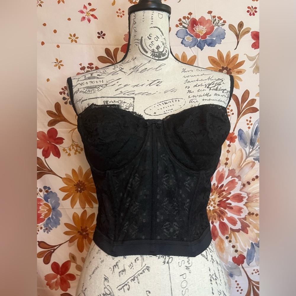 Vintage Sears Lingerie Sexy Black Lace Strapless Nylon Lace Corset